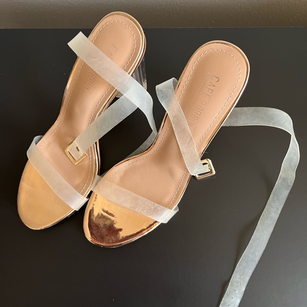 Cape Robbin Tan and Gold Strappy Heels